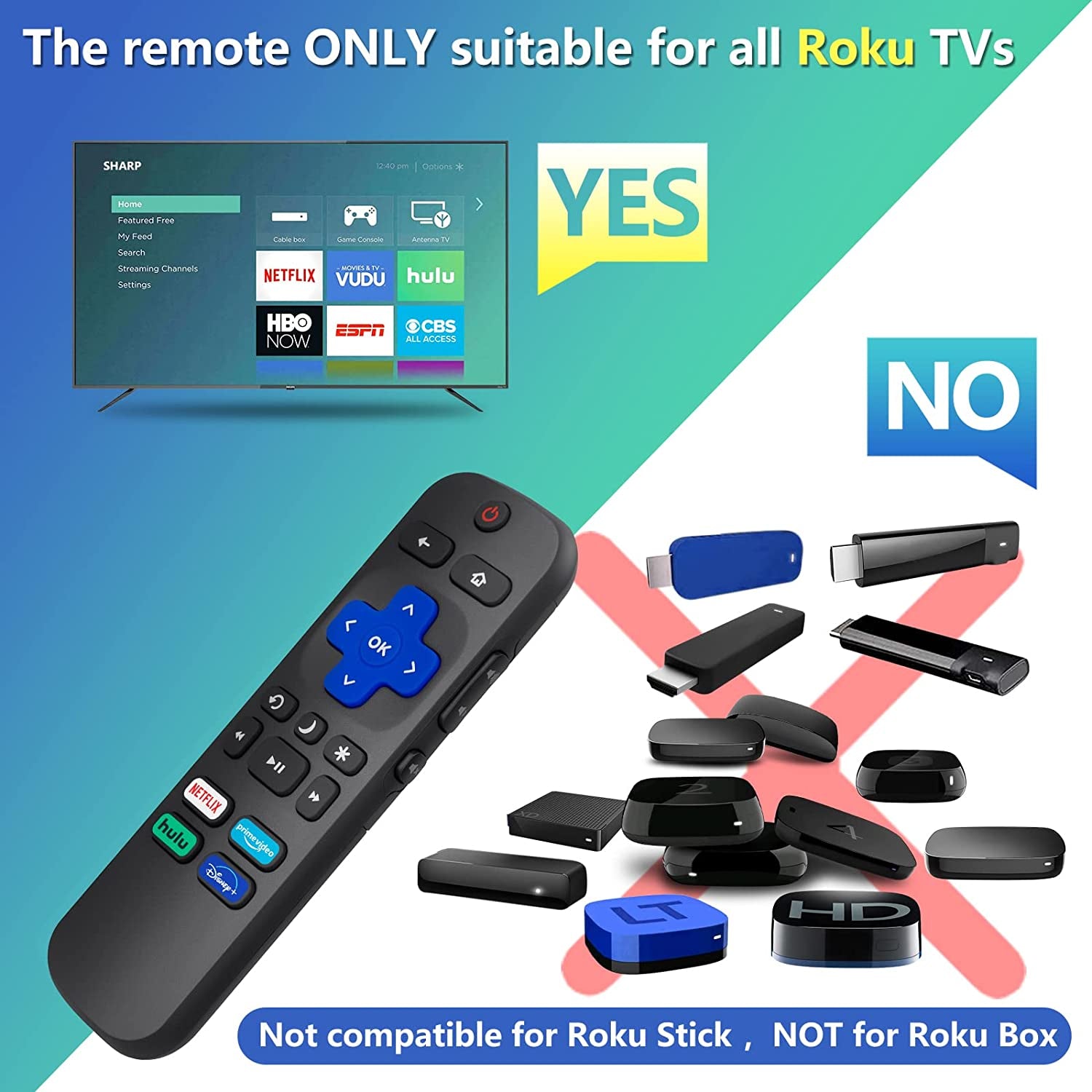 (Pack of 2) Replacement Remote Control Only for Roku TV, Compatible for TCL  Roku/Hisense Roku/Onn Roku/Philips Roku Smart TVs(Not for Stick and Box)